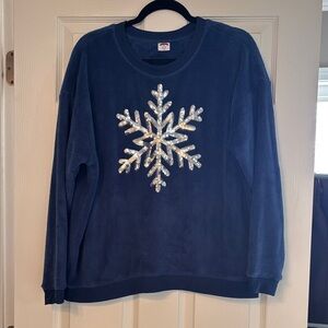 Sequin Snowflake Crewneck Sweater - Navy